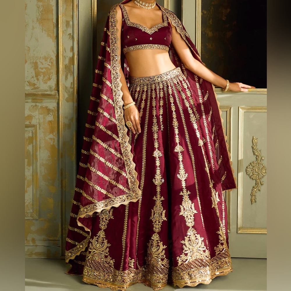 Deep Wine Embroidered Lehenga - Custom Made